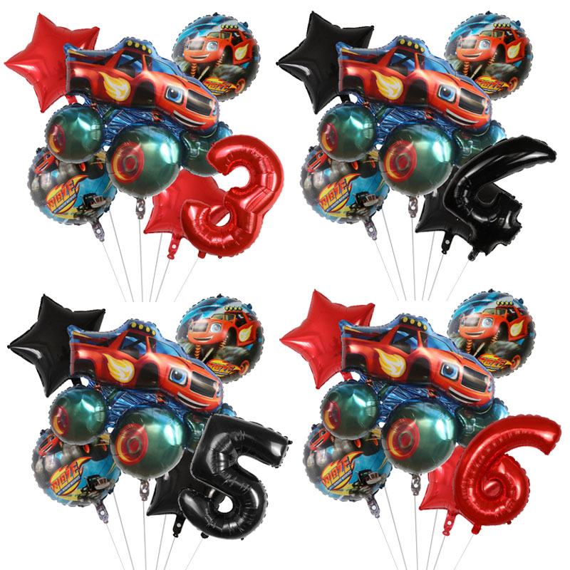 Foil Transfer Machine - 1 セットブレイズモンスターホイルバルーン漫画スポーツカー番号風船誕生日パーティーの装飾マシンレーシングレースカー子供のおもちゃ