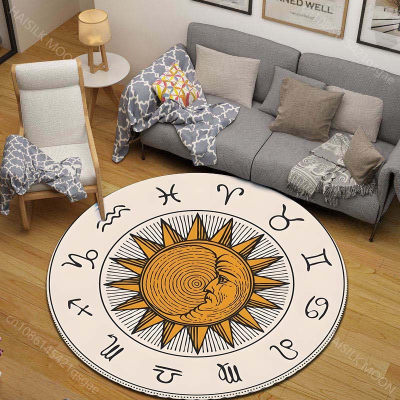 1枚入り 星座図太陽図柄プリントラウンドカーペット リビング - Commercial Printing Images のレビューと価格